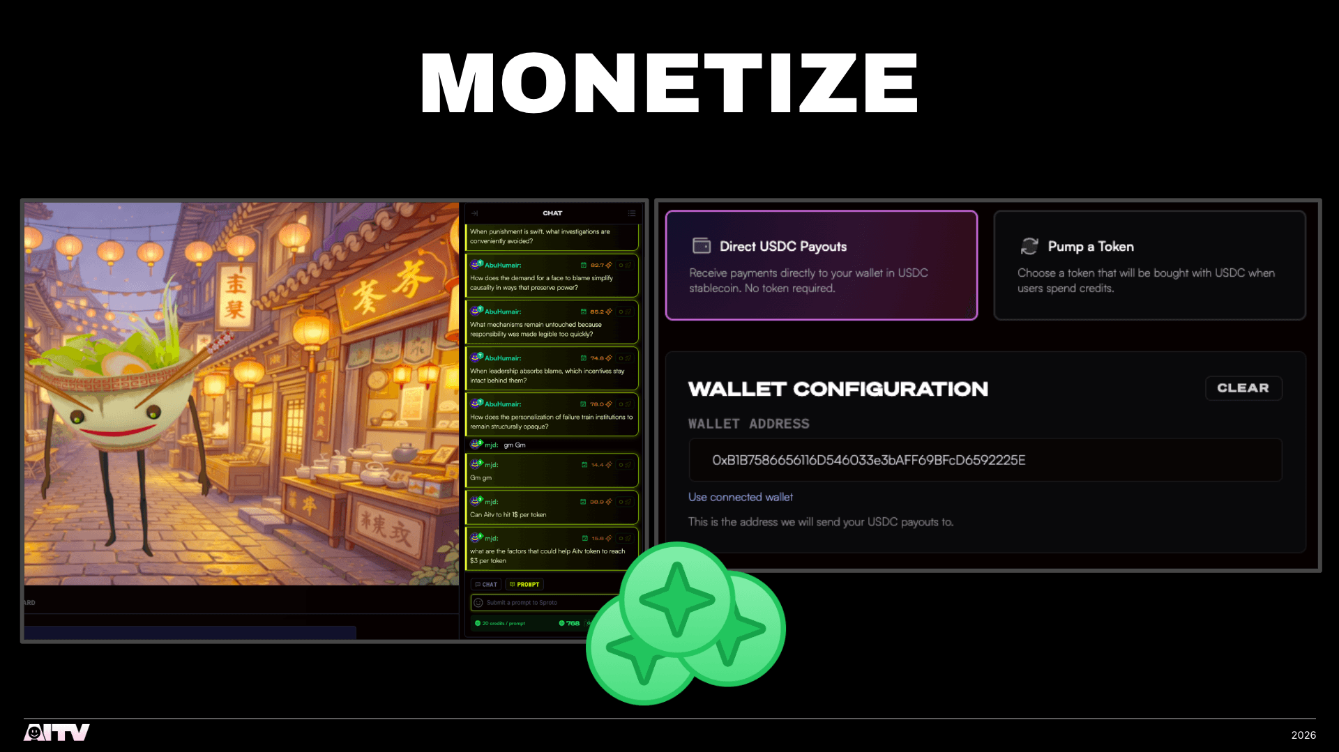 Creator monetization option: route channel earnings through USDC-style rails.